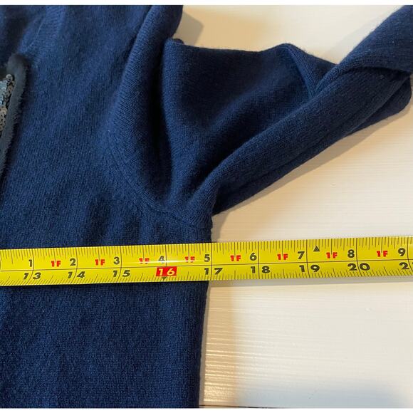 Aqua Cashmere Sweater Cardigan Navy Black Matte Sequin Detail Sz S Old Money - Picture 11 of 12